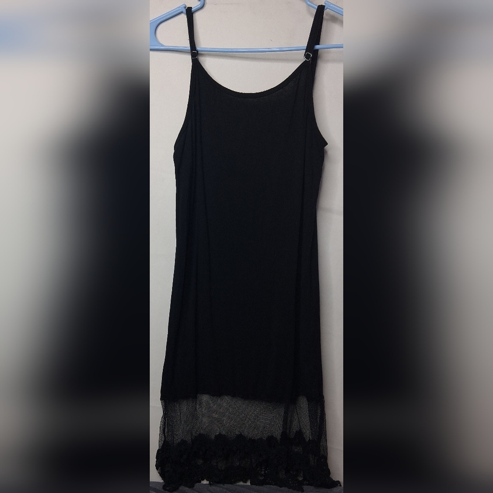 Elegant Black Lace Trim Slip Dress Size S